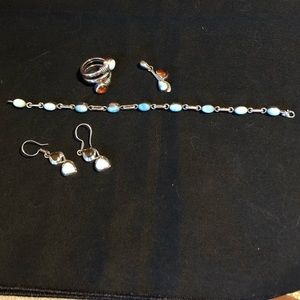 Larimar & Amber in 925 Sterling Silver jewelry set